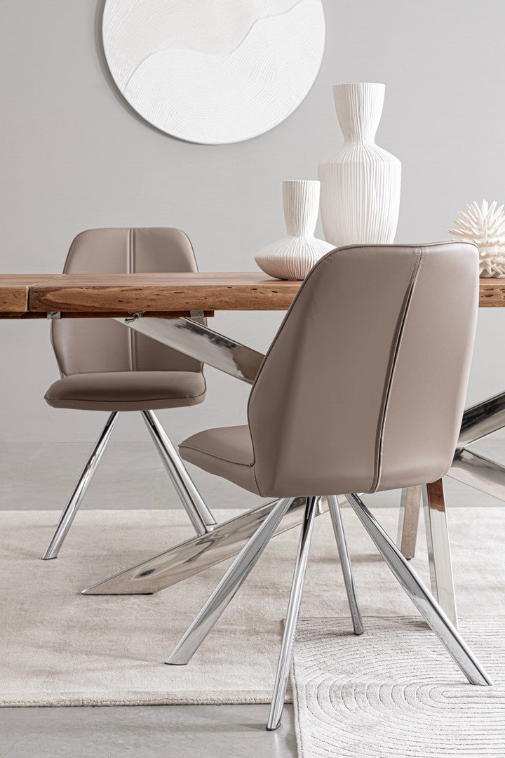 Scaun Dining Tapițat Piele Ecologică Taupe, Maxwell Bizzotto - Imagine 8