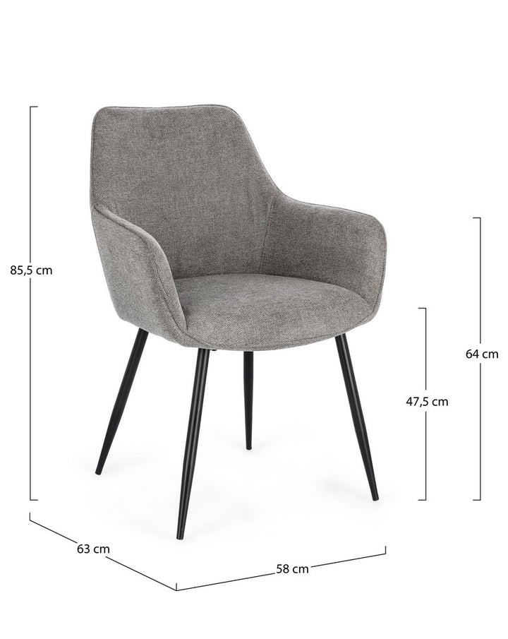 Scaun Dining Tapițat Textil Gri, Cora Black Bizzotto - Imagine 3