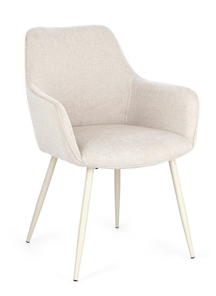 Scaun Dining Tapițat Textil Bej Cu Brațe, Cora Bizzotto - Imagine 1