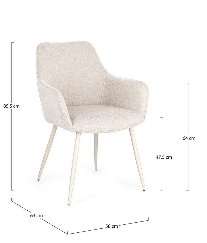 Scaun Dining Tapițat Textil Bej Cu Brațe, Cora Bizzotto - Imagine 3