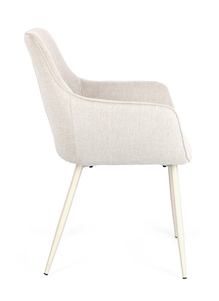Scaun Dining Tapițat Textil Bej Cu Brațe, Cora Bizzotto - Imagine 6