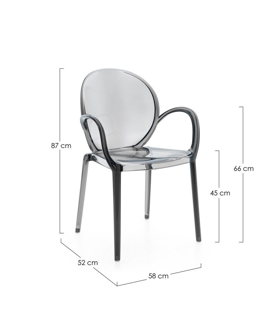 Scaun Dining Transparent Cu Brațe, Camilla Smoked Bizzotto - Imagine 3