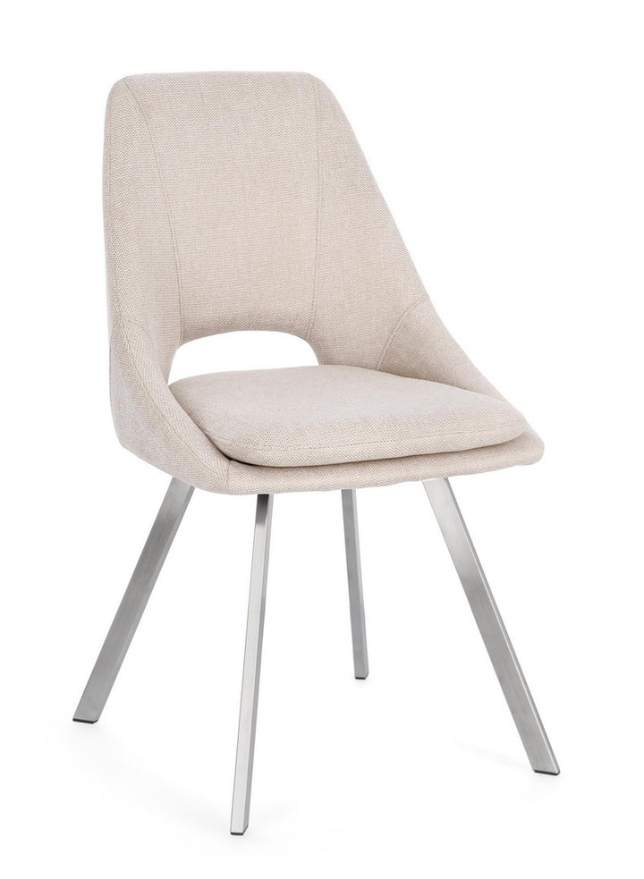 Scaun Dining Tapițat Textil Bej, Kashar Bizzotto - Imagine 1