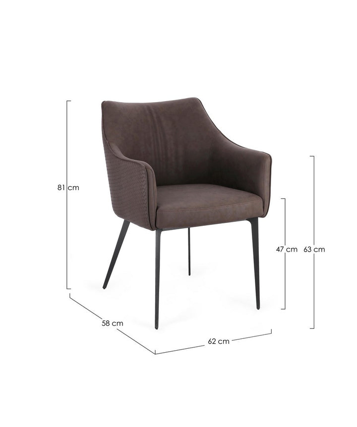 Scaun Dining Tapițat Piele Ecologică Maro, Russell Bizzotto - Imagine 3