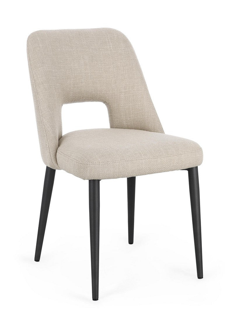 Scaun Dining Tapițat Textil Bej, Roger Natural Bizzotto - Imagine 1