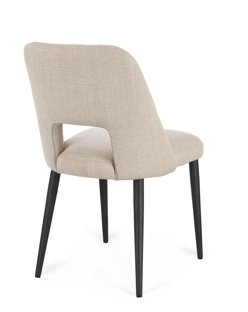 Scaun Dining Tapițat Textil Bej, Roger Natural Bizzotto - Imagine 2