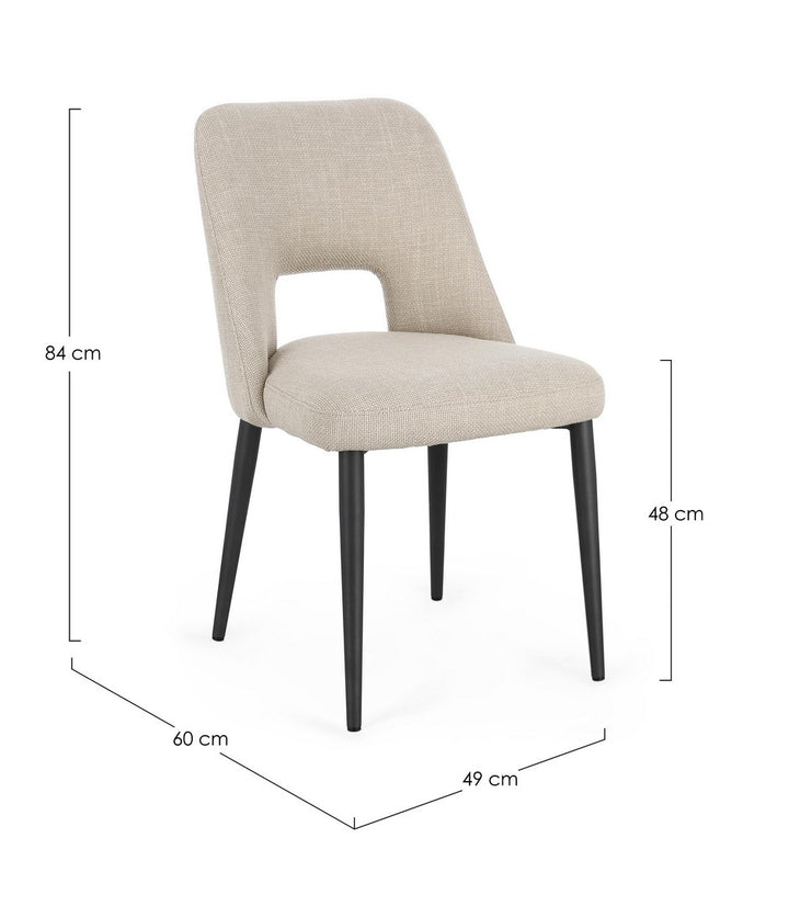 Scaun Dining Tapițat Textil Bej, Roger Natural Bizzotto - Imagine 3