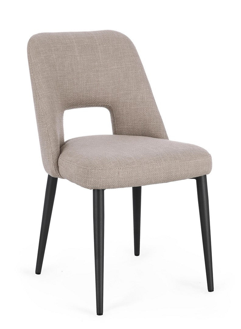 Scaun Dining Tapițat Textil Bej, Roger Paloma Bizzotto - Imagine 1