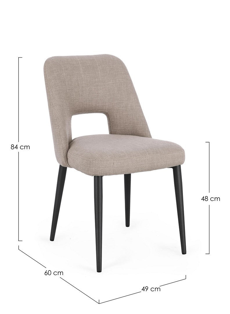 Scaun Dining Tapițat Textil Bej, Roger Paloma Bizzotto - Imagine 3