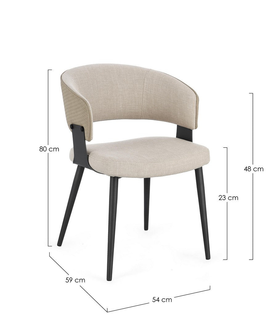Scaun Dining Tapițat Textil Bej, Romy Natural Bizzotto - Imagine 3