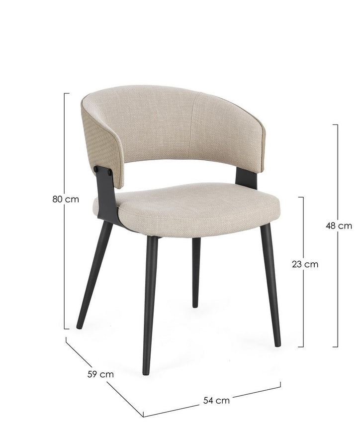 Scaun Dining Tapițat Textil Bej, Romy Natural Bizzotto - Imagine 3