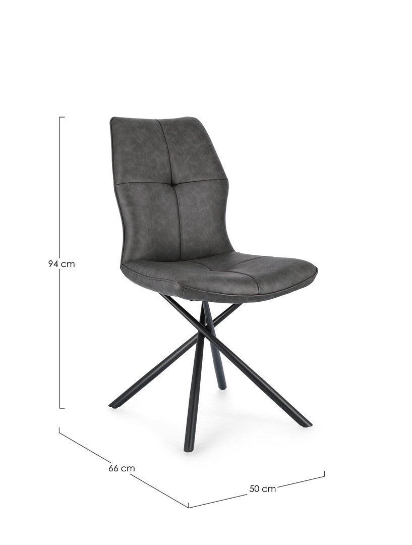 Scaun Dining Tapițat Piele Ecologică Gri, Kepler Bizzotto - Imagine 2