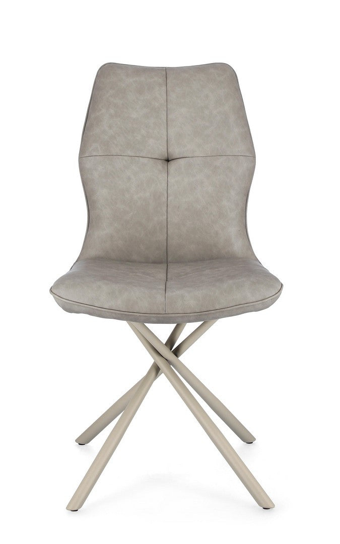Scaun Dining Tapițat Piele Ecologică Gri, Kepler Taupe Bizzotto - Imagine 3