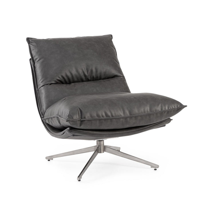 Fotoliu Rotativ Tapițat Piele Ecologică Gri, Alanez Dark Grey Bizzotto - Imagine 1