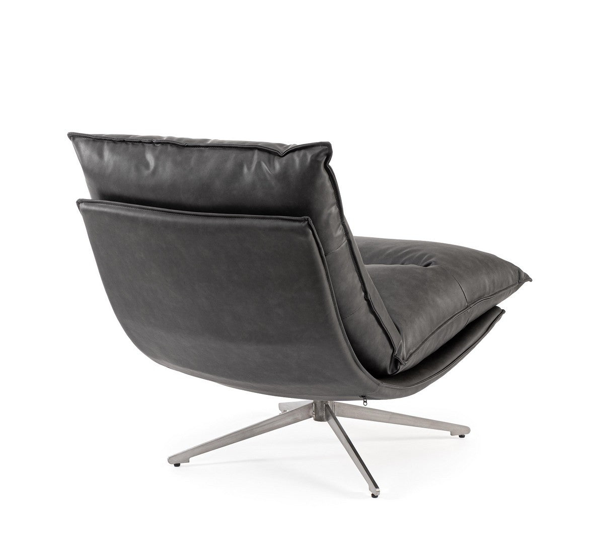 Fotoliu Rotativ Tapițat Piele Ecologică Gri, Alanez Dark Grey Bizzotto - Imagine 2