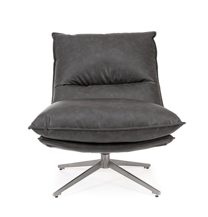 Fotoliu Rotativ Tapițat Piele Ecologică Gri, Alanez Dark Grey Bizzotto - Imagine 3