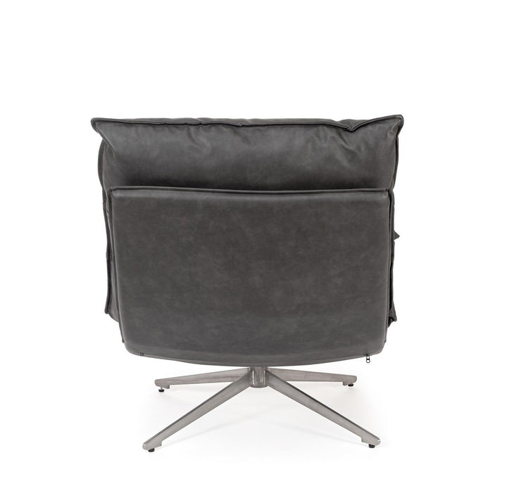 Fotoliu Rotativ Tapițat Piele Ecologică Gri, Alanez Dark Grey Bizzotto - Imagine 4
