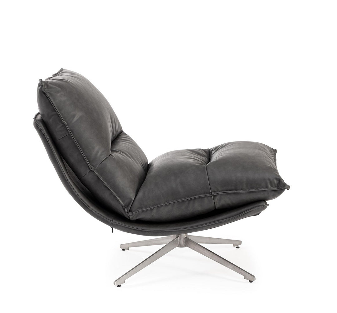 Fotoliu Rotativ Tapițat Piele Ecologică Gri, Alanez Dark Grey Bizzotto - Imagine 5