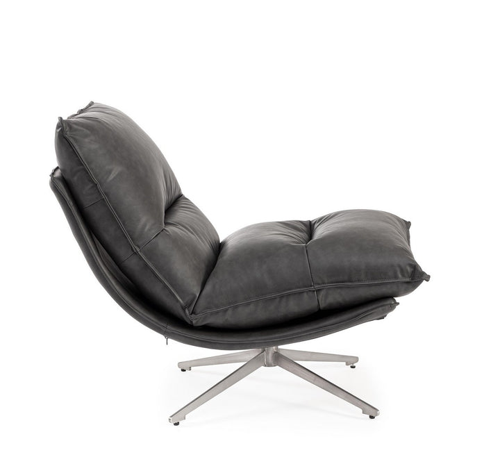 Fotoliu Rotativ Tapițat Piele Ecologică Gri, Alanez Dark Grey Bizzotto - Imagine 5