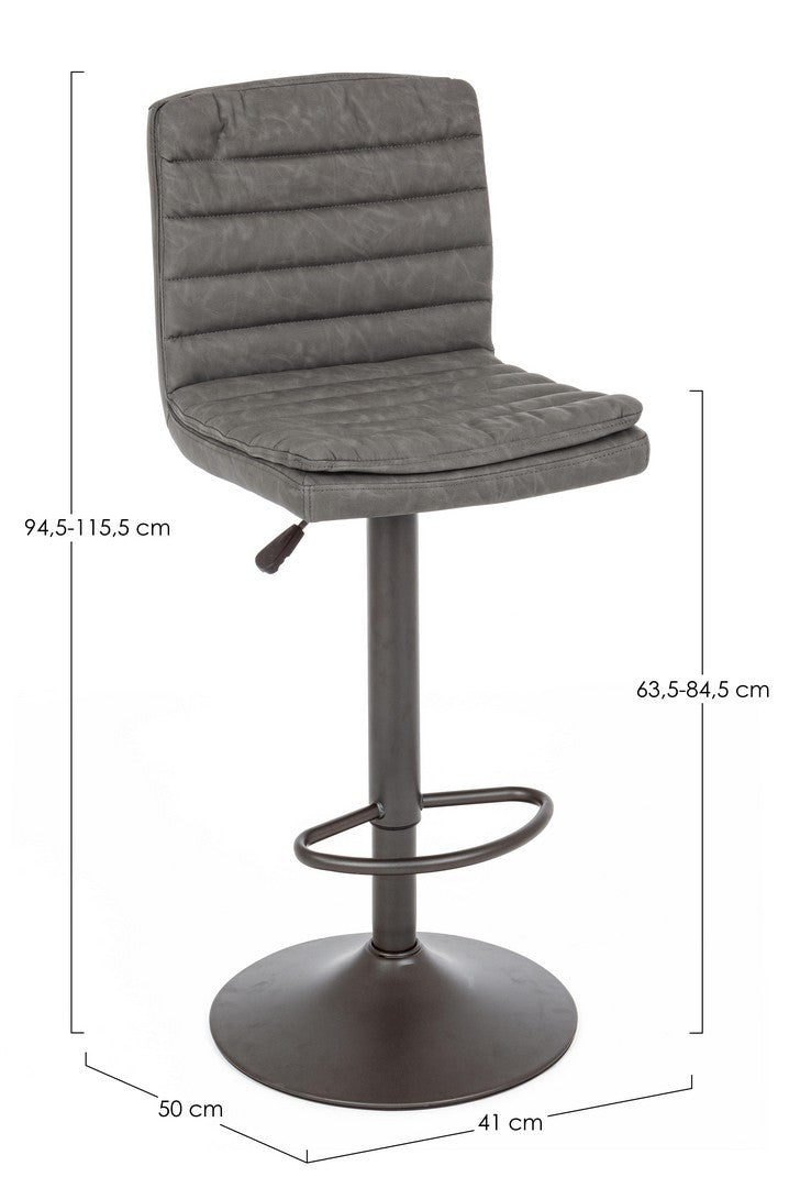 Scaun Bar Rotativ Tapițat Piele Ecologică Gri, Connor Vintage Bizzotto - Imagine 2