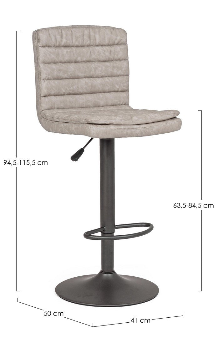 Scaun Bar Rotativ Tapițat Piele Ecologică Gri, Connor Vintage Bizzotto - Imagine 2