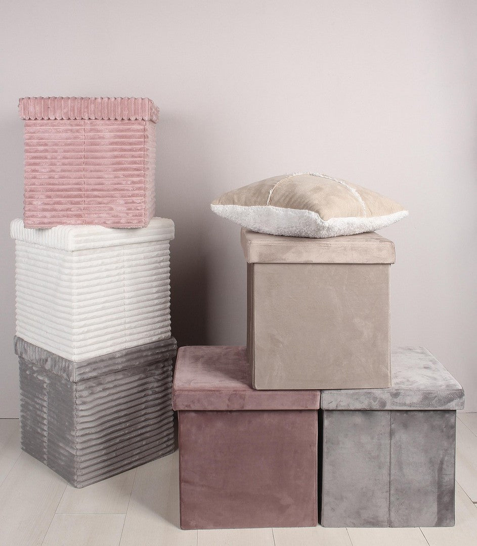 Pouf Pliabil Catifea Taupe Cu Depozitare, Camden Bizzotto - Imagine 4