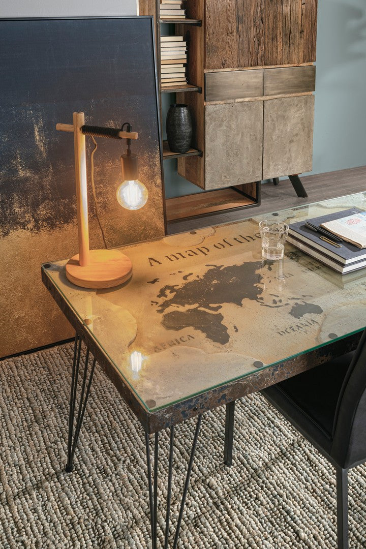 Masă Dining Industrială Cu Blat Din Sticlă Și Decor Cement, Atlantide Bizzotto - Imagine 7