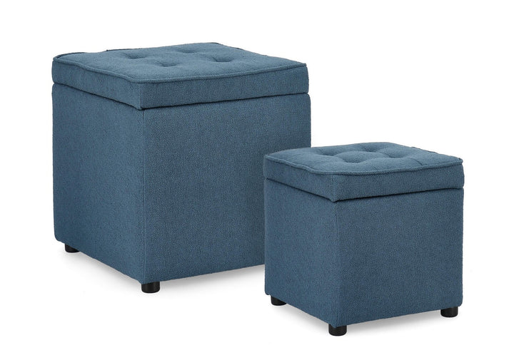 Set Pouf Depozitare Tapițat Albastru, Derrick Bizzotto - Imagine 2