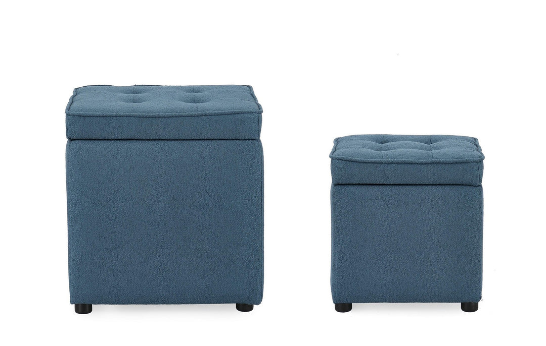 Set Pouf Depozitare Tapițat Albastru, Derrick Bizzotto - Imagine 3