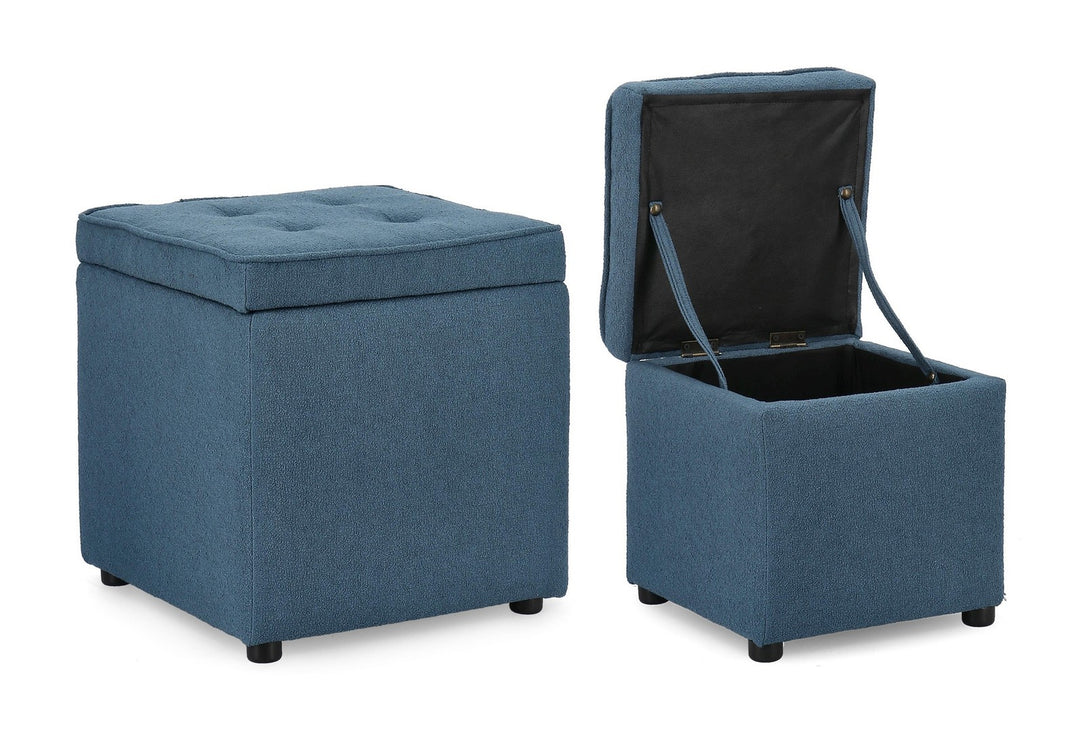 Set Pouf Depozitare Tapițat Albastru, Derrick Bizzotto - Imagine 5