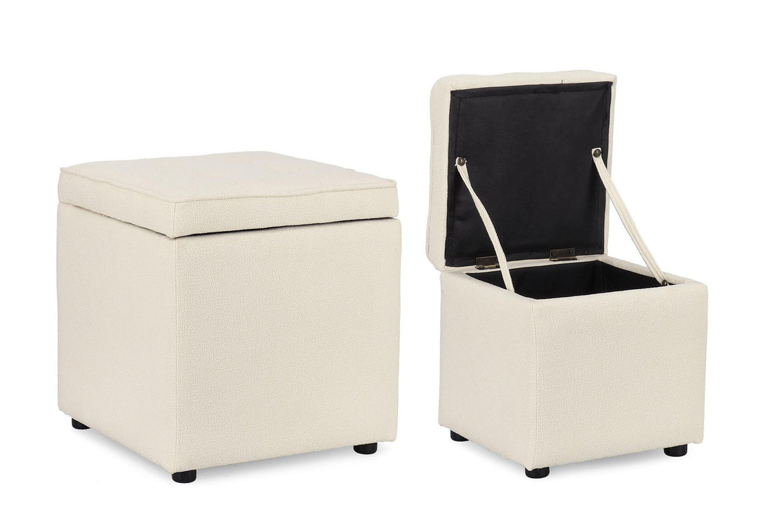 Set Pouf Depozitare Tapițat Boucle Bej, Derrick Bizzotto - Imagine 5