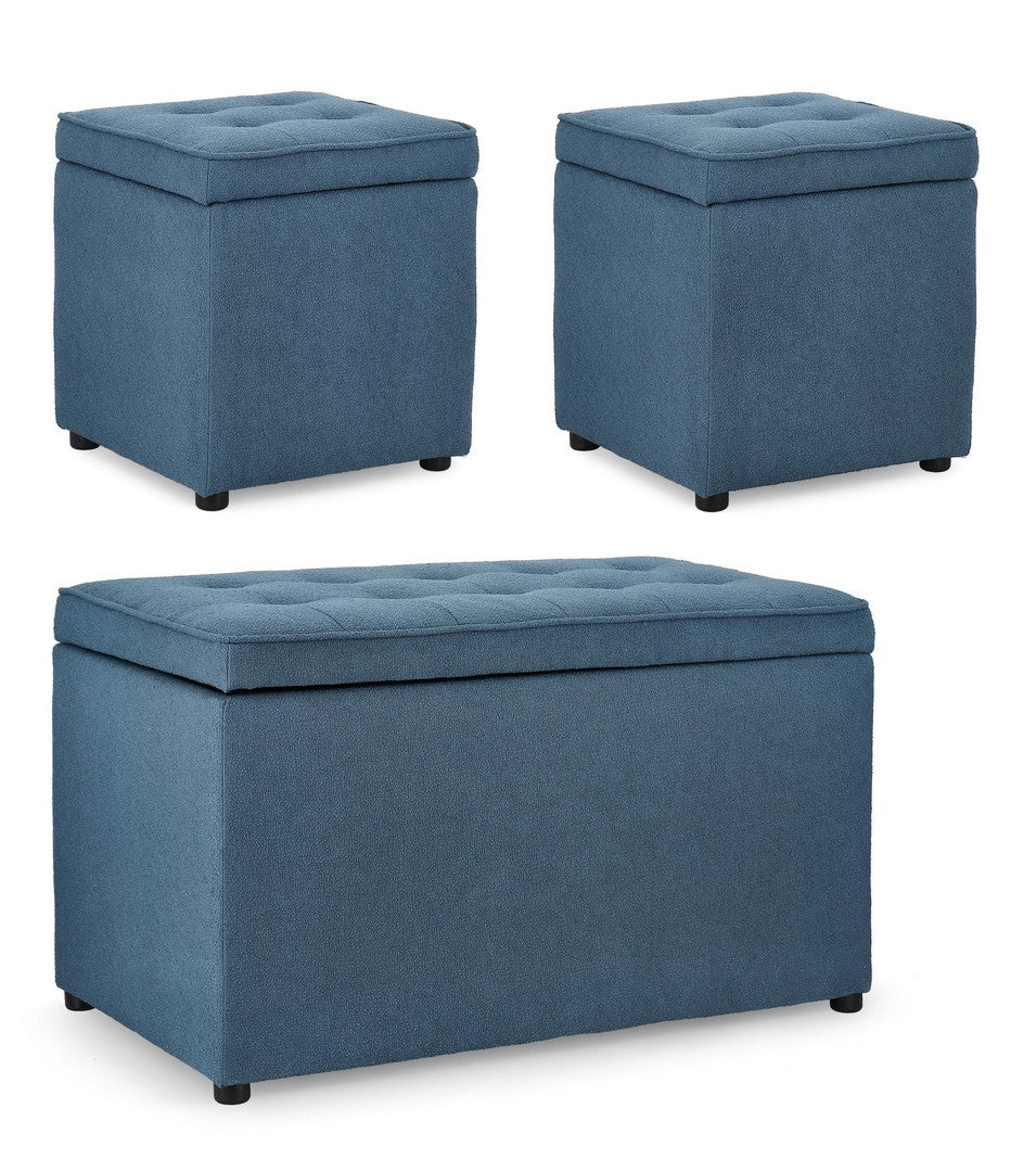 Set Pouf Și Bancă Depozitare Tapițat Albastru, Derrick Bizzotto - Imagine 1