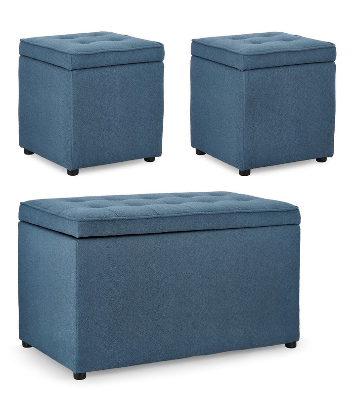 Set Pouf Și Bancă Depozitare Tapițat Albastru, Derrick Bizzotto - Imagine 1
