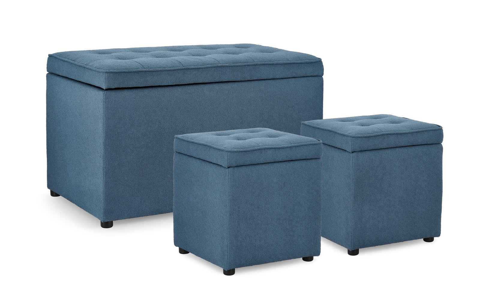 Set Pouf Și Bancă Depozitare Tapițat Albastru, Derrick Bizzotto - Imagine 2