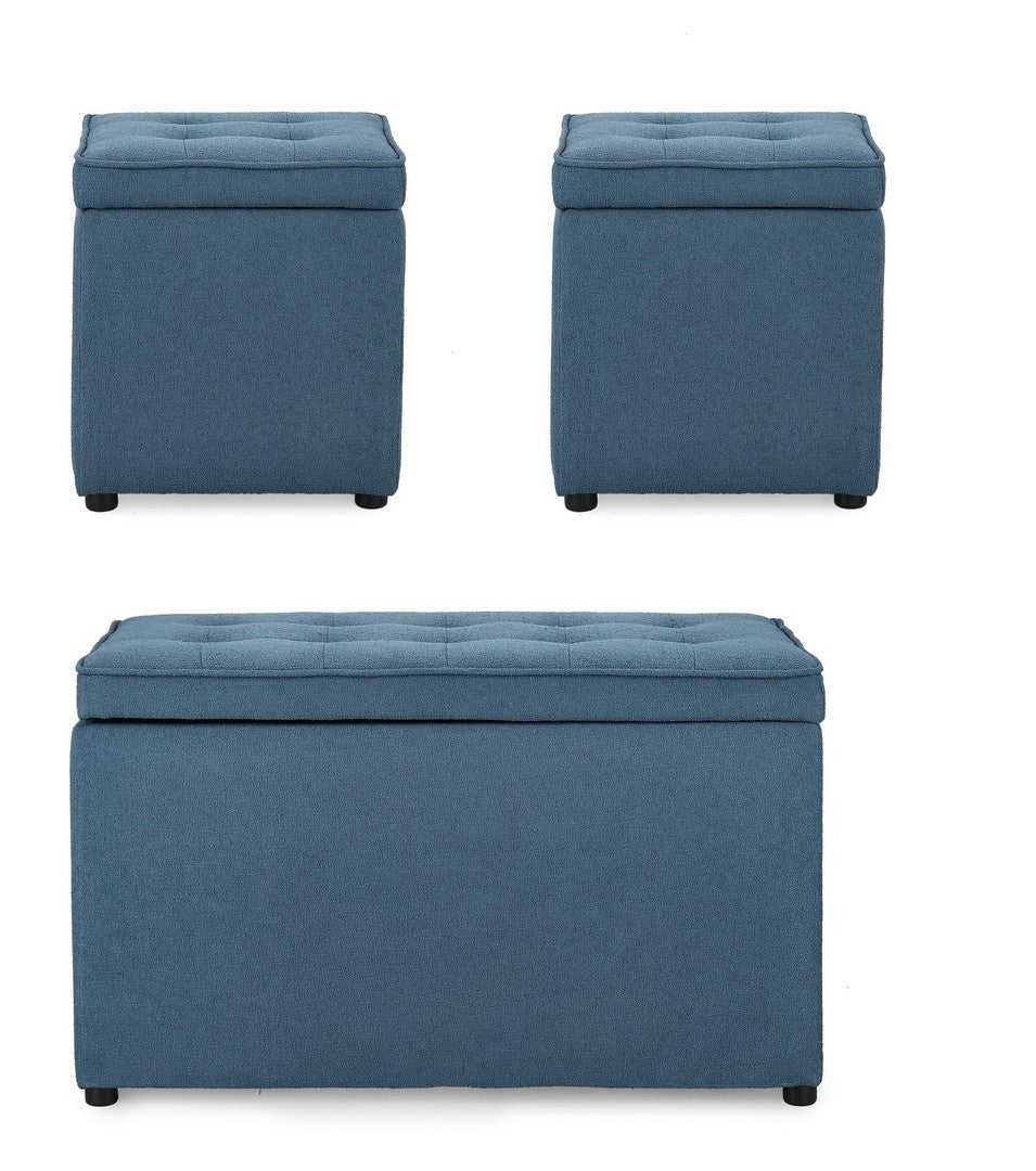 Set Pouf Și Bancă Depozitare Tapițat Albastru, Derrick Bizzotto - Imagine 3