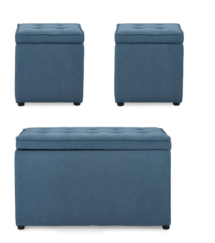 Set Pouf Și Bancă Depozitare Tapițat Albastru, Derrick Bizzotto - Imagine 3