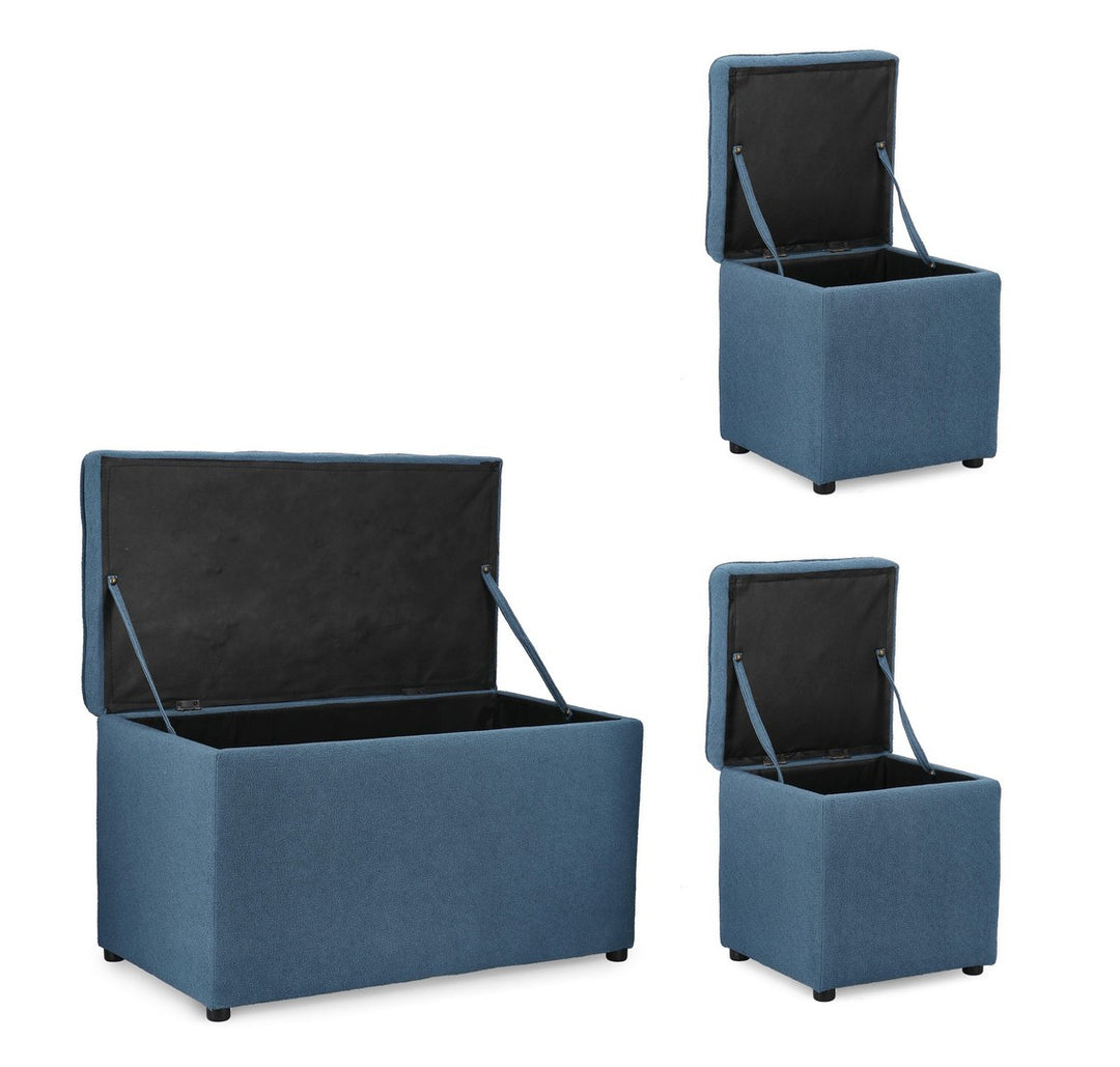 Set Pouf Și Bancă Depozitare Tapițat Albastru, Derrick Bizzotto - Imagine 5