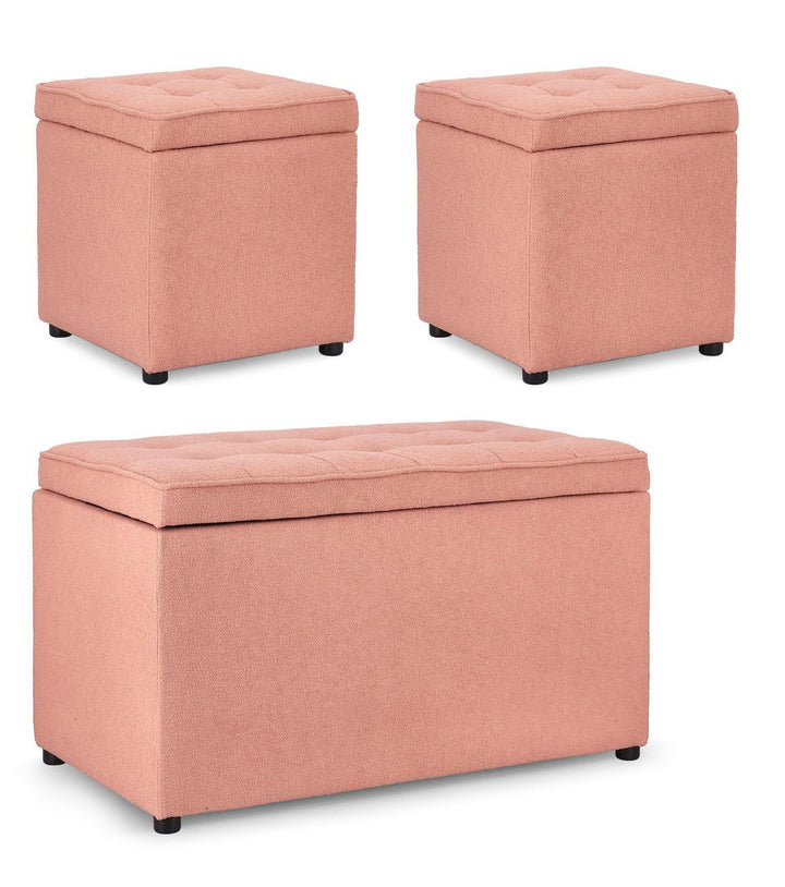 Set Pouf Și Bancă Tapițată Boucle Blush, Derrick Bizzotto - Imagine 1