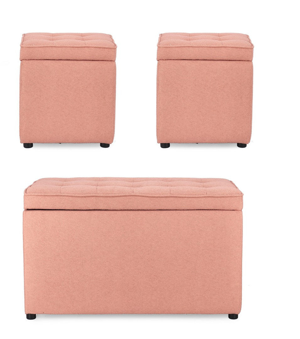 Set Pouf Și Bancă Tapițată Boucle Blush, Derrick Bizzotto - Imagine 3