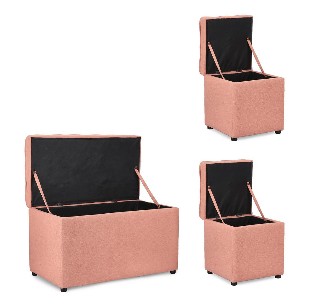 Set Pouf Și Bancă Tapițată Boucle Blush, Derrick Bizzotto - Imagine 5