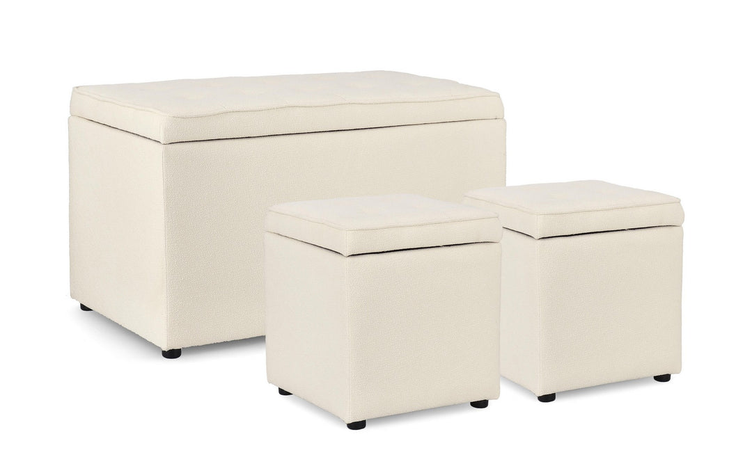 Set Pouf Și Bancă Tapițată Boucle Alb, Derrick Bizzotto - Imagine 2