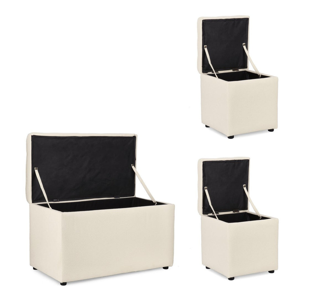 Set Pouf Și Bancă Tapițată Boucle Alb, Derrick Bizzotto - Imagine 5