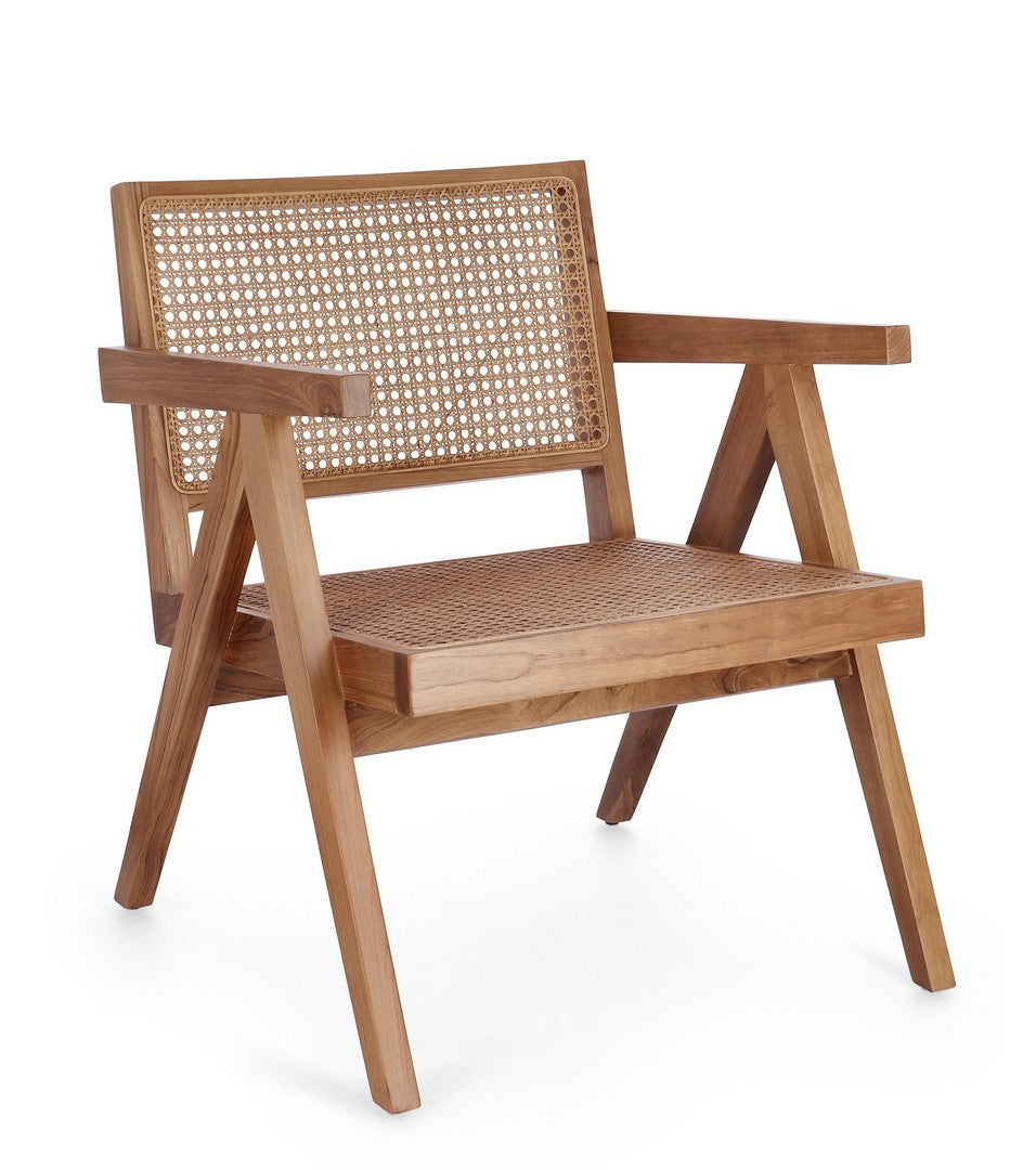 Fotoliu Lounge Vintage Lemn Teak Și Ratan, Galia Natural Bizzotto - Imagine 1