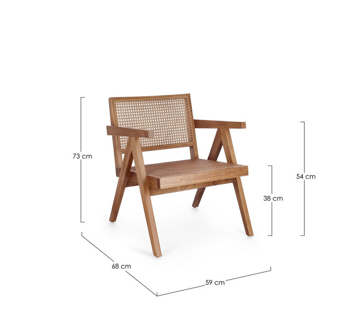 Fotoliu Lounge Vintage Lemn Teak Și Ratan, Galia Natural Bizzotto - Imagine 3