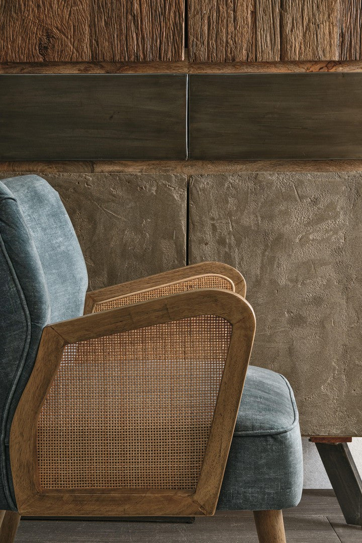 Fotoliu Tapițat Catifea Verde Cu Brațe Ratan, Virna Green Bizzotto - Imagine 9