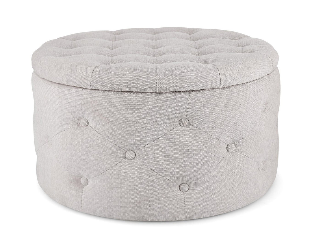 Pouf Rotund Tapițat Catifea Gri Deschis, Ernestine Bizzotto - Imagine 1