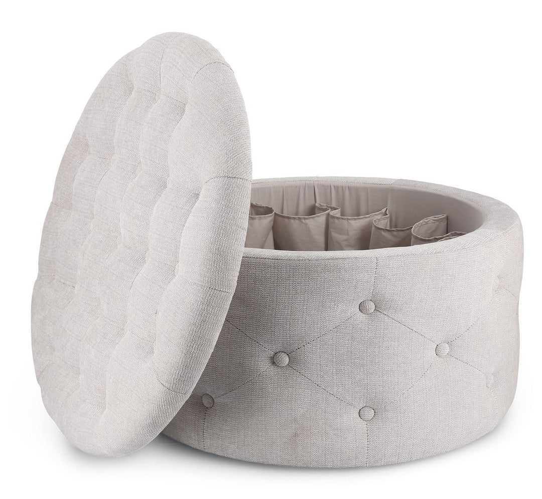 Pouf Rotund Tapițat Catifea Gri Deschis, Ernestine Bizzotto - Imagine 3