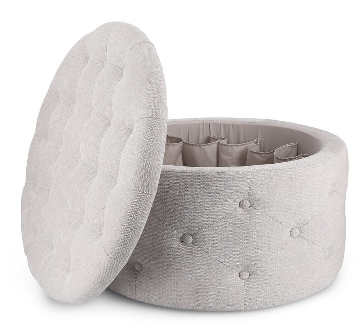 Pouf Rotund Tapițat Catifea Gri Deschis, Ernestine Bizzotto - Imagine 3