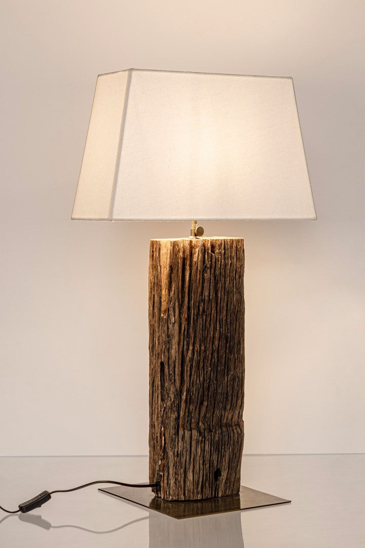 Lampă De Masă Naturală Lemn Teak Recondiționat, Hugo Brass Bizzotto - Imagine 4