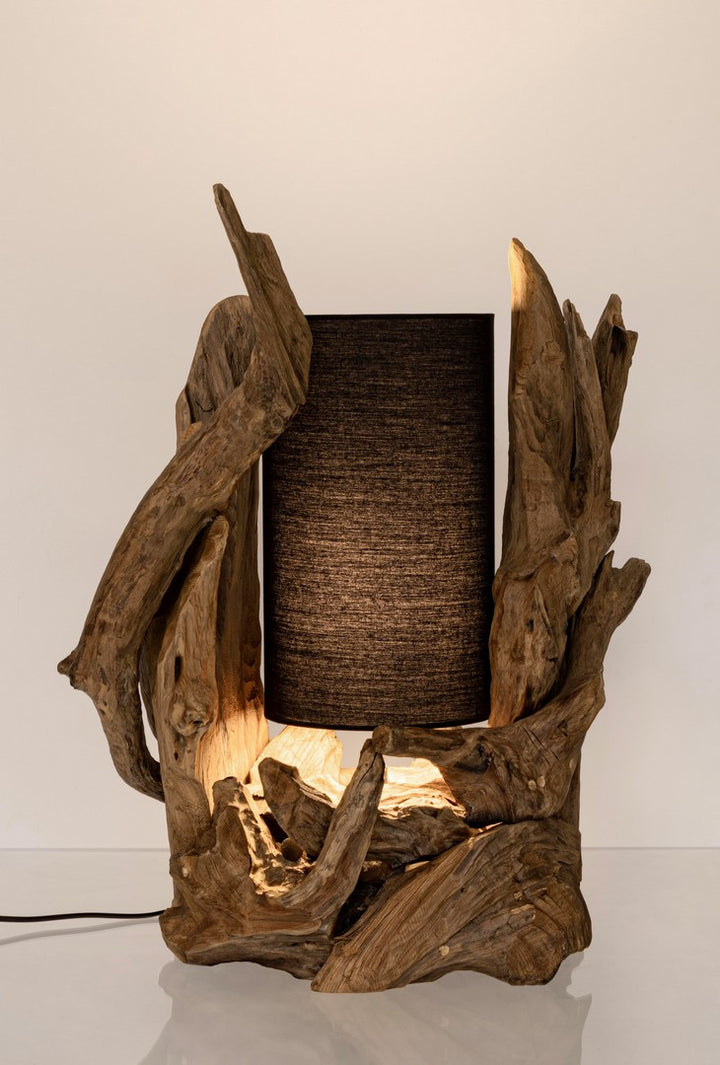 Lampă De Masă Naturală Neagră Din Lemn Teak, Bion Black Bizzotto - Imagine 3
